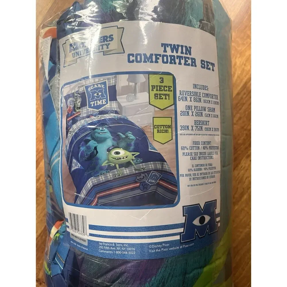 Disney Pixar Monster University 3 Piece Comforter Set Sham Bed Skirt NEW